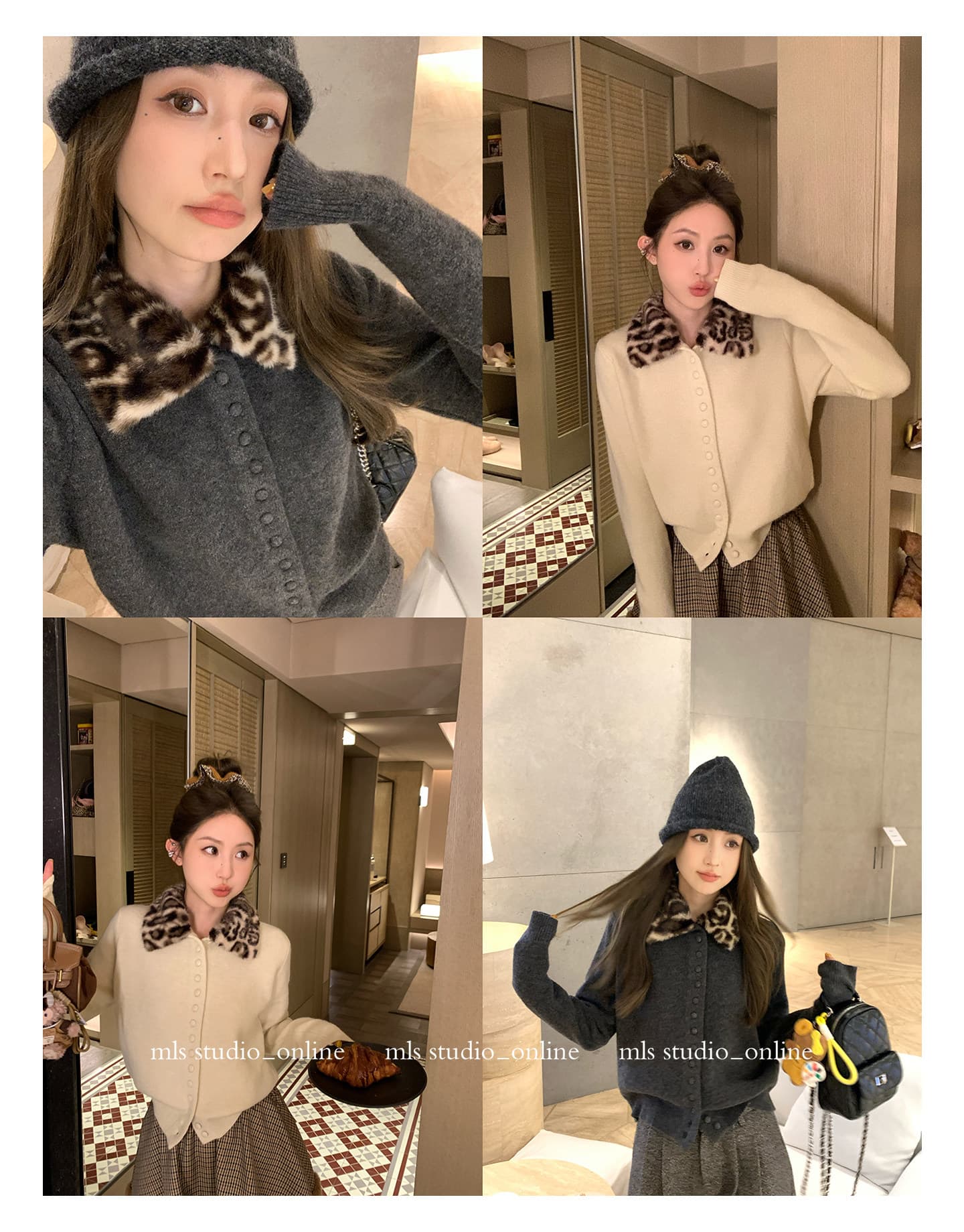 레트로 와일드 2026 봄 여름 새로운 여성 셔츠 레오파드 무늬 폴로 칼라 니트 오픈 가디건 상세 이미지 12
