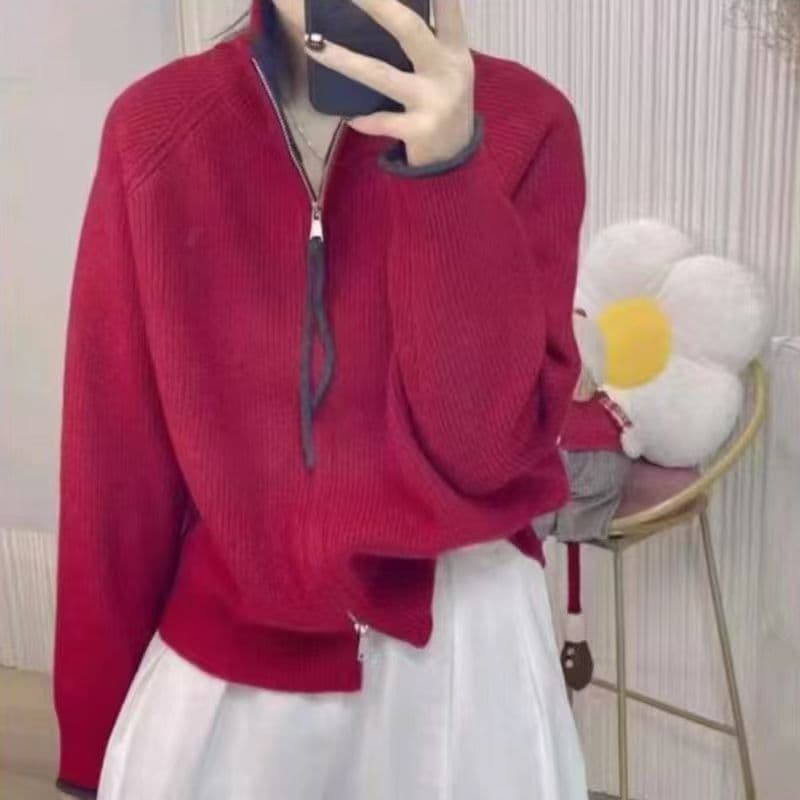 봄 가을 새로운 빅 사이즈 루즈핏 연령 감소 니트 지퍼 오픈 가디건 스웨터 중청년 패션 캐주얼 슬림해 보이는 맨위 여성 이미지 2