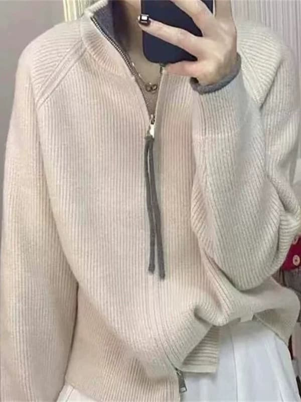 봄 가을 새로운 빅 사이즈 루즈핏 연령 감소 니트 지퍼 오픈 가디건 스웨터 중청년 패션 캐주얼 슬림해 보이는 맨위 여성 이미지 3
