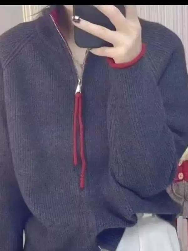 봄 가을 새로운 빅 사이즈 루즈핏 연령 감소 니트 지퍼 오픈 가디건 스웨터 중청년 패션 캐주얼 슬림해 보이는 맨위 여성 이미지 4