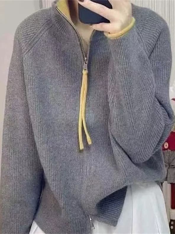 봄 가을 새로운 빅 사이즈 루즈핏 연령 감소 니트 지퍼 오픈 가디건 스웨터 중청년 패션 캐주얼 슬림해 보이는 맨위 여성 상세 이미지 4