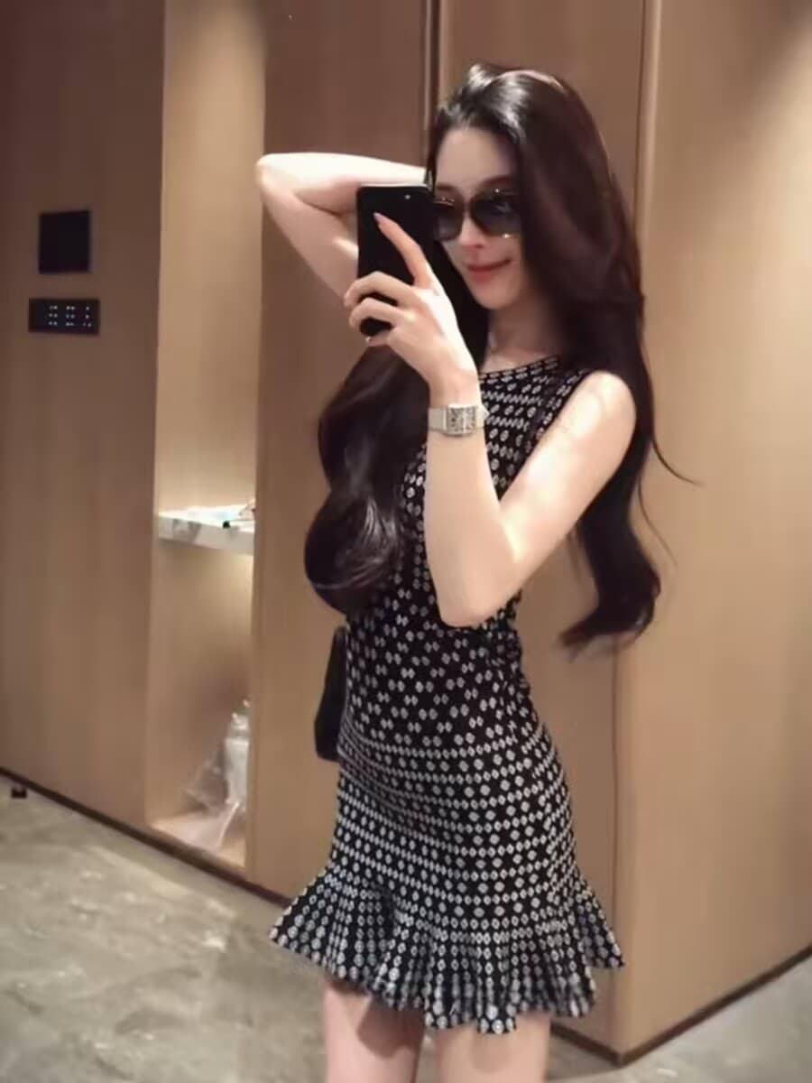 블랙 퍼스 깨진 란 프랑스식 레트로 타이트 스커트 품격 인어 꼬리 치마 도트 무늬 고급 센스 명문 여성 니트 자카드 드레스 상세 이미지 3
