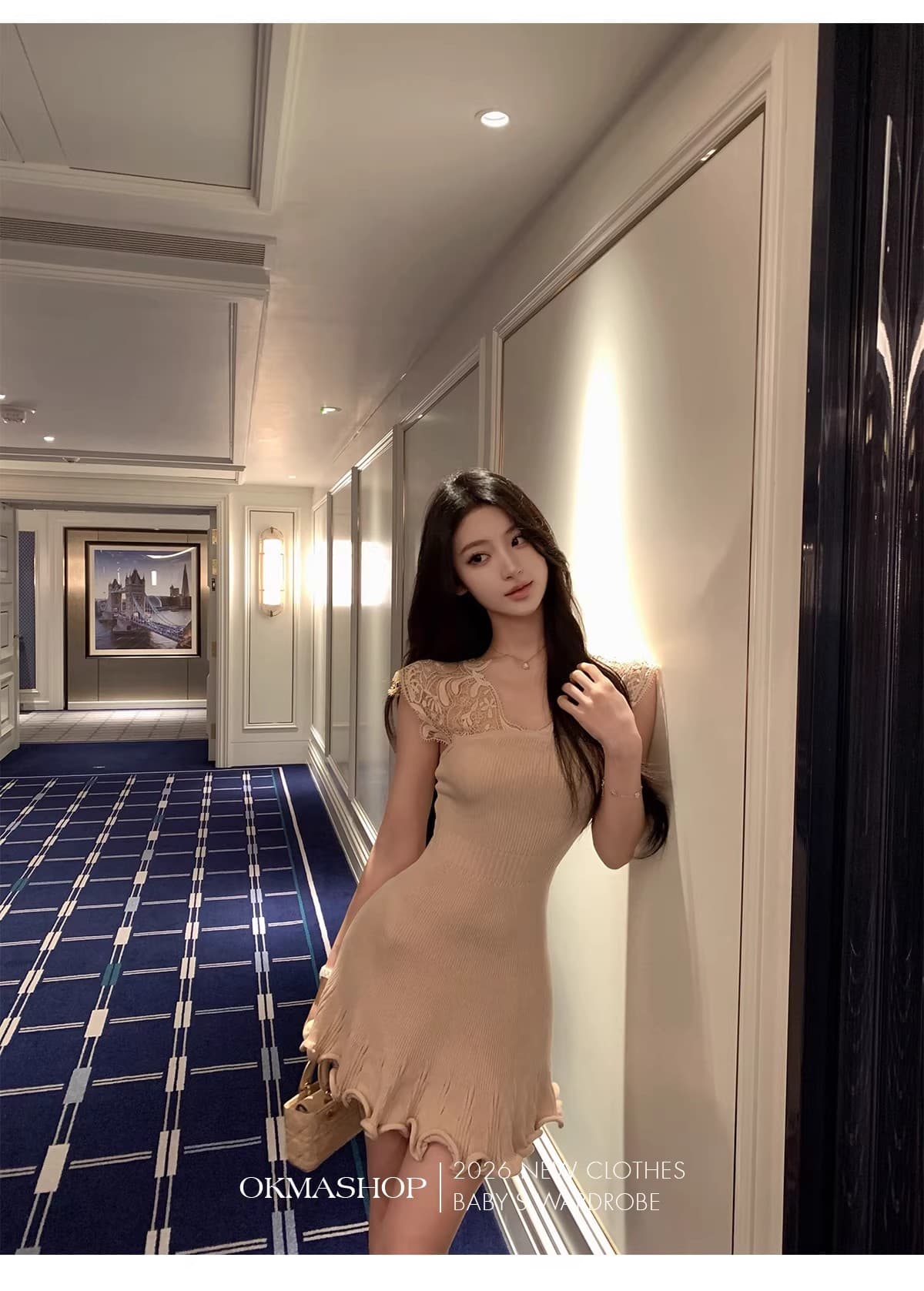 2026 년 여름 몽환 어둠의 언어 레이스 V넥 여성 드레스 봄 여름 품격 몸매 가꾸기 허리 수축 홀로우 아웃 치마 상세 이미지 6