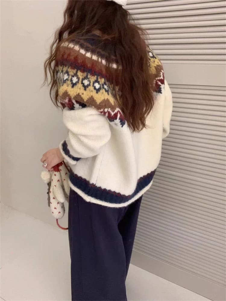 공정한 섬 풀오버 스웨터 여자 가을 겨울 일본식 달콤함 루즈핏 느긋한 바람 크리스마스 디자인 센스 연령 감소 작은 대중 맨위 상세 이미지 9