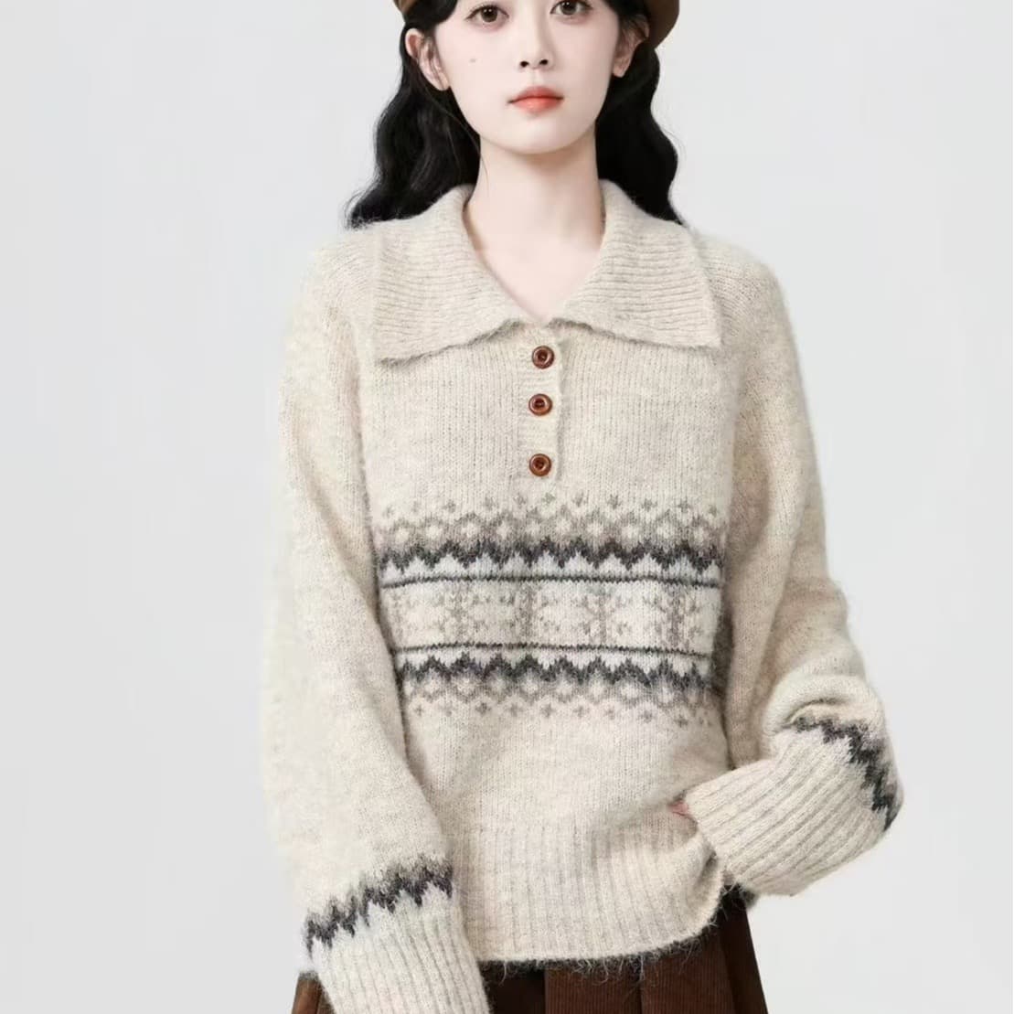 2026 가을 겨울철 새로운 고급 센스 느긋한 바람 착용 가져 가라. 스웨터 여성 캐주얼 부드러운 찹쌀 후드 니트 스웨터 맨위 이미지 4