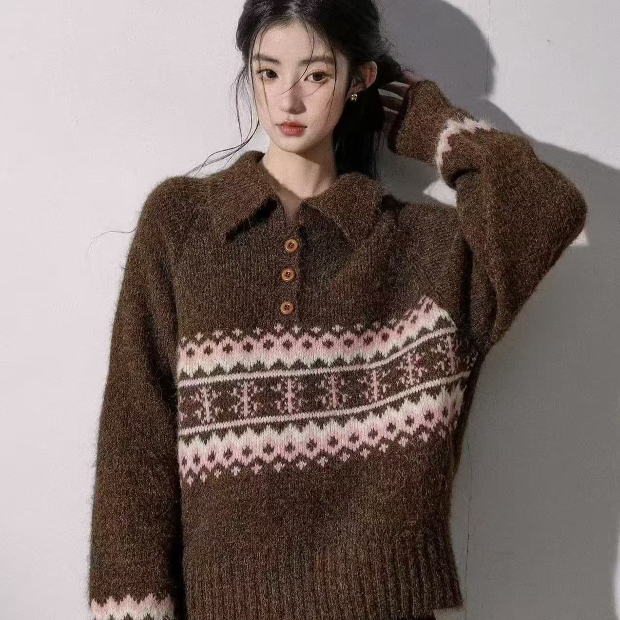 2026 가을 겨울철 새로운 고급 센스 느긋한 바람 착용 가져 가라. 스웨터 여성 캐주얼 부드러운 찹쌀 후드 니트 스웨터 맨위 이미지 5