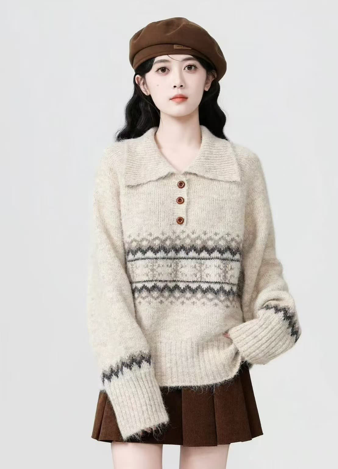 2026 가을 겨울철 새로운 고급 센스 느긋한 바람 착용 가져 가라. 스웨터 여성 캐주얼 부드러운 찹쌀 후드 니트 스웨터 맨위 상세 이미지 4