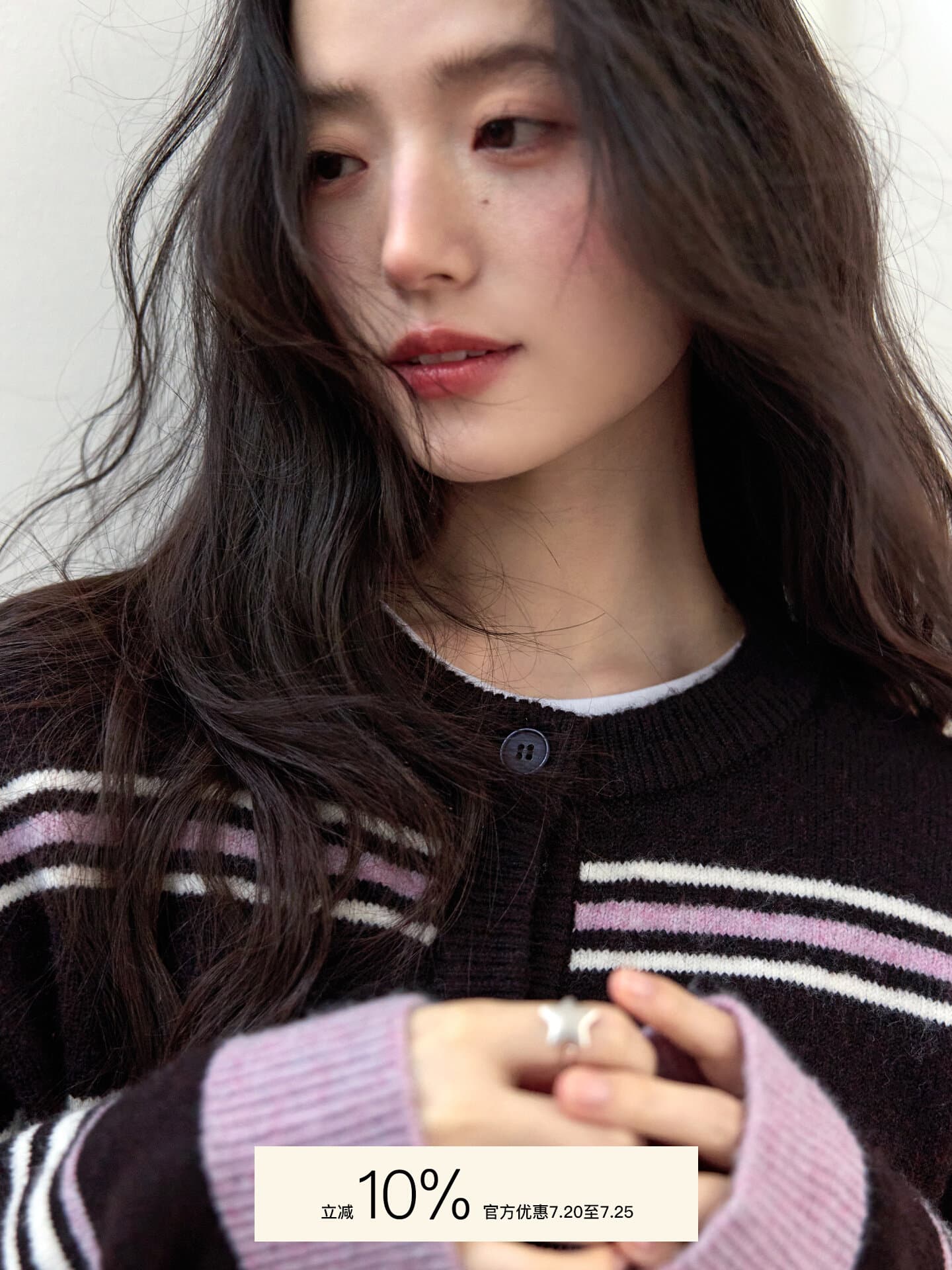 블랙 커피 배색 스트라이프 양모 스웨터 오픈 가디건 여성 겨울 부드러운 찹쌀 슬림해 보이는 루즈핏 짧은 외투 상세 이미지 3