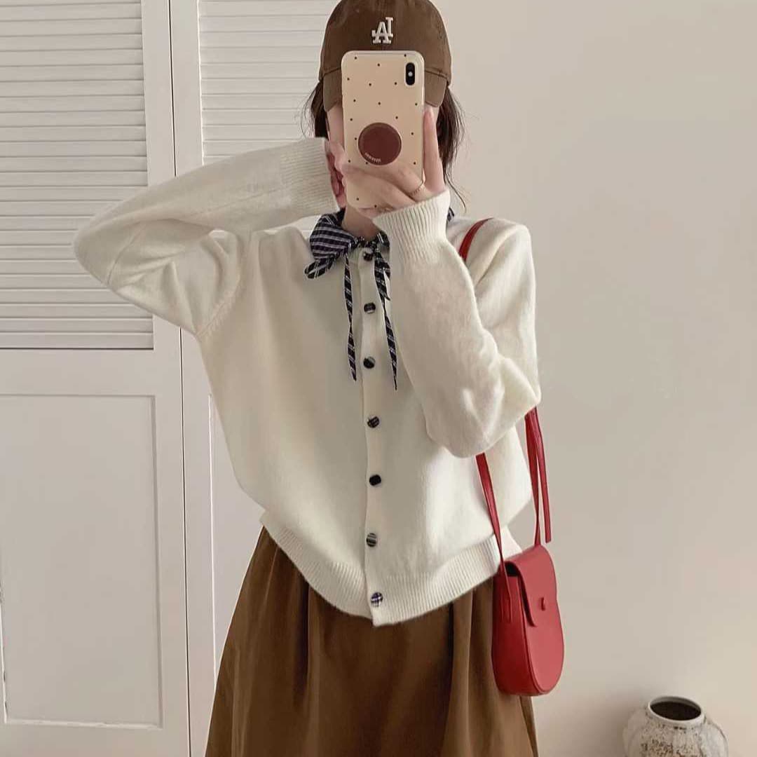 한 부서 작은 청신 품격 달콤함 패치워크 싱글 줄 버튼 체크무늬 달콤함 도파민 가을 겨울 새로운 스웨터 코트 이미지 2