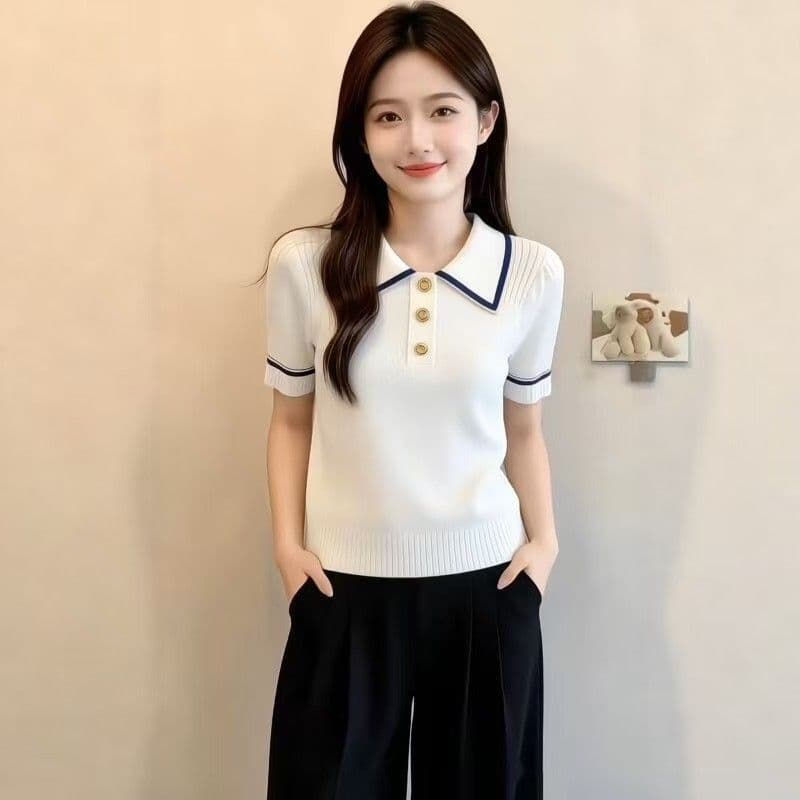한국 스타일 레트로 연령 감소 라운드 넥 싱글 줄 버튼 몸매 가꾸기 슬림해 보이는 긴팔 스트라이프 니트 오픈 가디건 여성 이미지 2