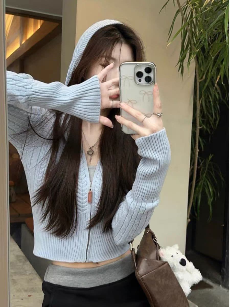 한 부서 꽈배기 부드러운 찹쌀 후드 스웨터 여성 코트 가을 슈퍼 잘 생긴 지퍼 니트 오픈 가디건 몸매 가꾸기 쇼트 스타일 맨위 상세 이미지 4