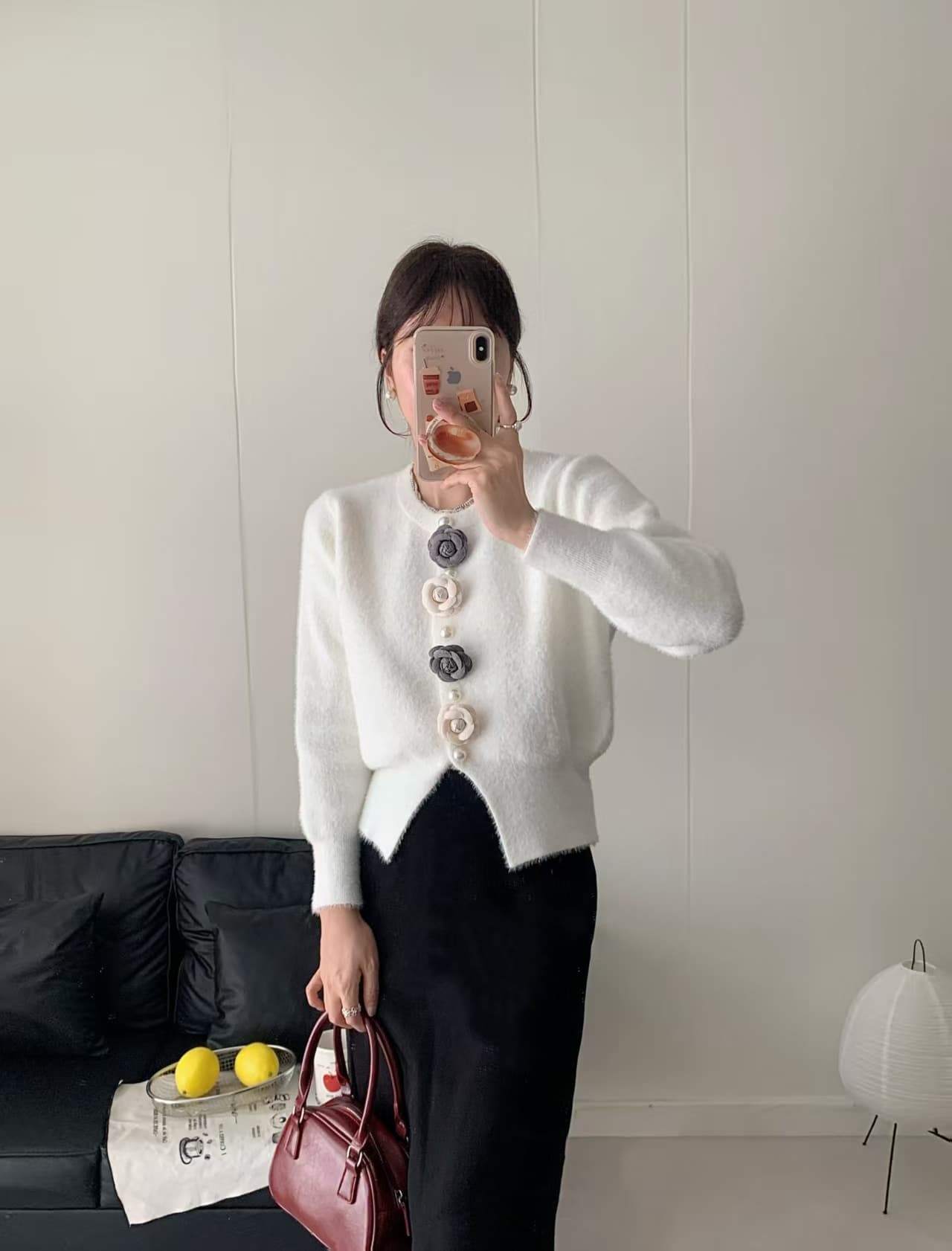 보존 섹션 추천 핑크색 3 차원 꽃 긴팔 모방 수달 오픈 가디건 여성 가을 겨울 새로운 부드러운 바람 달콤함 맨위 이미지 2