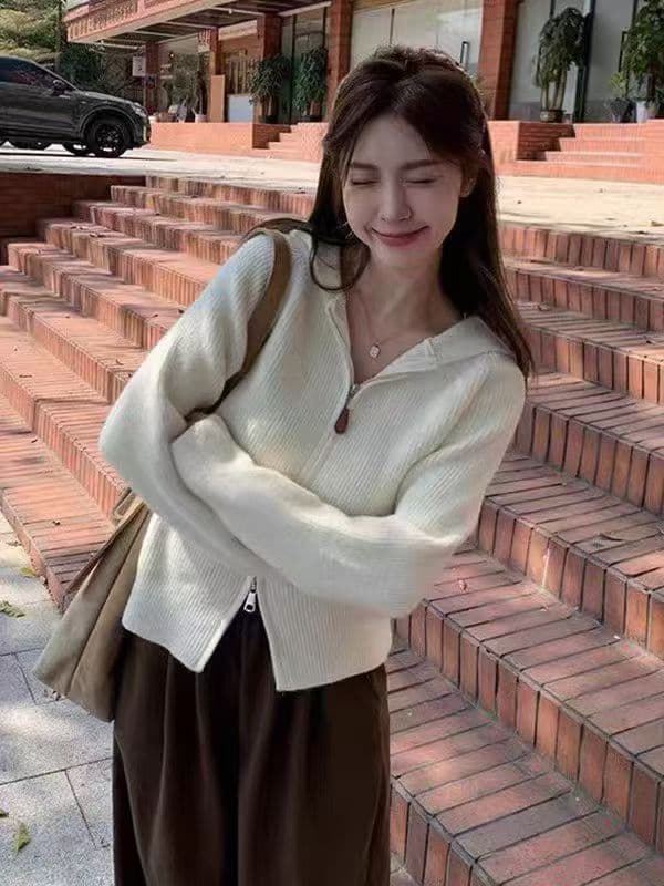 후드 지퍼 느긋한 바람 스웨터 여성 코트 가을 겨울철 2026 새로운 디자인 센스 니트 오픈 가디건 두꺼움 맨위 상세 이미지 4