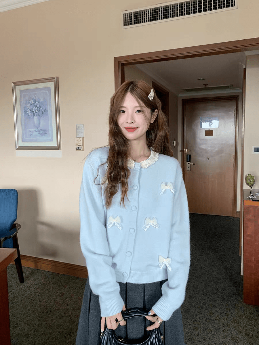 토지 작은 그룹 레이스 나비 매듭 스웨터 오픈 가디건 2026 겨울 새로운 달콤함 부드러운 찹쌀 부드러운 바람 연령 감소 맨위 상세 이미지 1