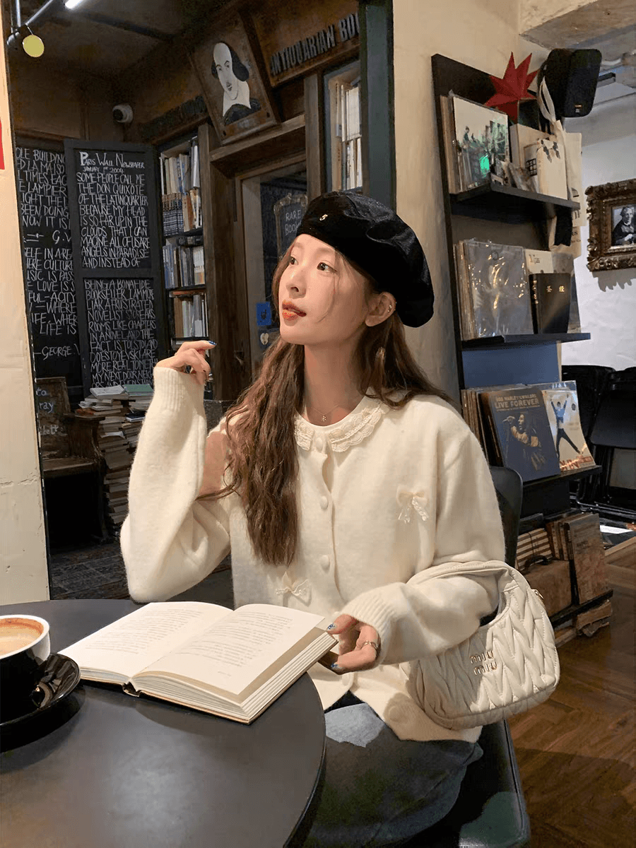 토지 작은 그룹 레이스 나비 매듭 스웨터 오픈 가디건 2026 겨울 새로운 달콤함 부드러운 찹쌀 부드러운 바람 연령 감소 맨위 상세 이미지 4