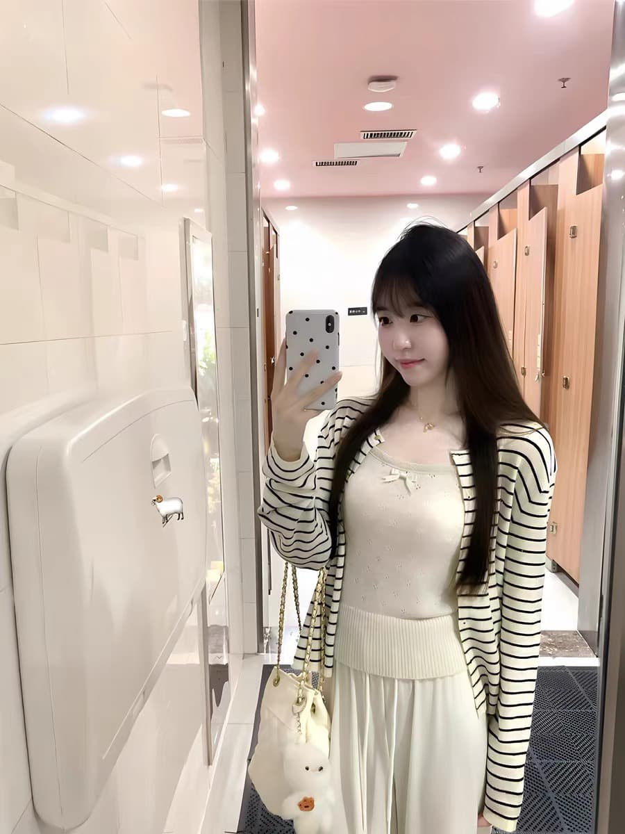 한 부서 스트라이프 니트 오픈 가디건 여성 코트 가을 순수한 욕망 품격 작은 키 루즈핏 캐주얼 슬림해 보이는 긴팔 맨위