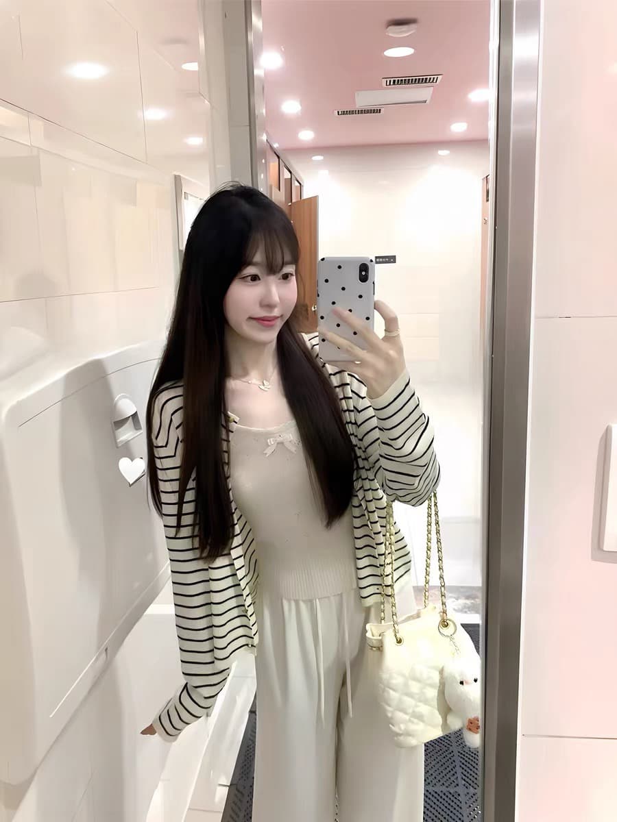 한 부서 스트라이프 니트 오픈 가디건 여성 코트 가을 순수한 욕망 품격 작은 키 루즈핏 캐주얼 슬림해 보이는 긴팔 맨위 이미지 2