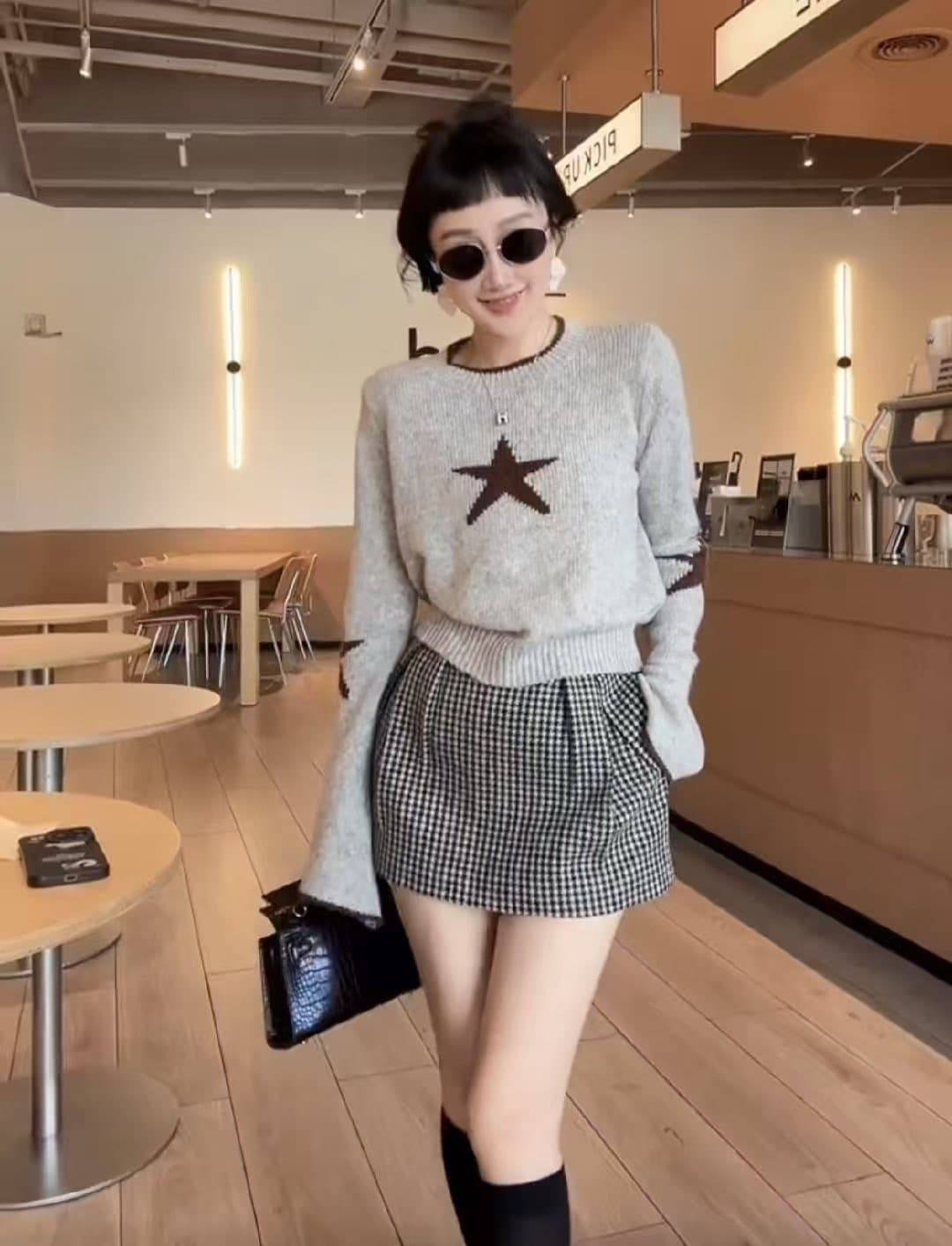 오각형 별 얇은 스타일 나팔 소매 캐주얼 바람 니트 스웨터 여성 새로운 가을 스웨터 상세 이미지 7