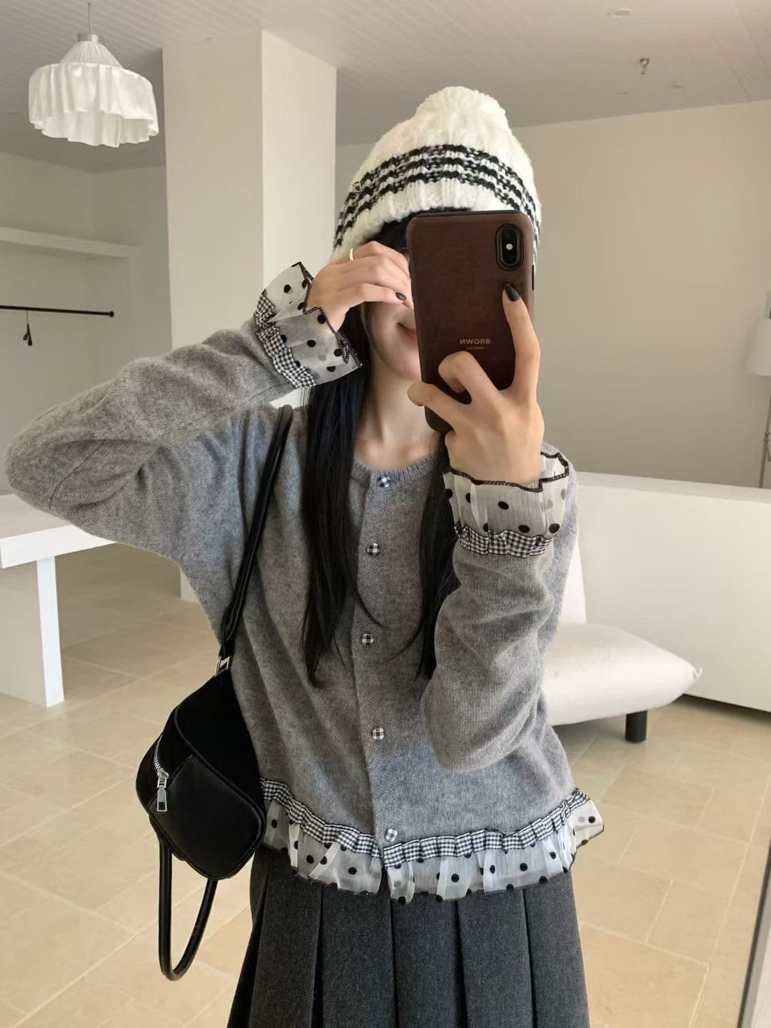 한 부서 달콤함 레이스 패치워크 색상 스웨터 여자 니트 스웨터 오픈 가디건 가을 겨울 루즈핏 느긋한 바람 품격 쇼트 스타일 맨위 이미지 2
