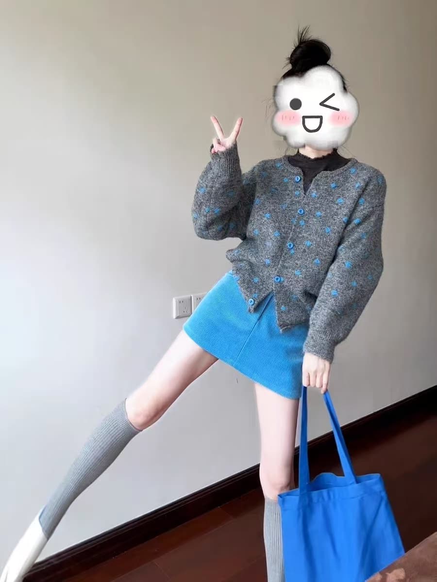 한 부서 부드러운 바람 도트 무늬 니트 오픈 가디건 스카프 두 조각 여성 세트 가을 겨울 새로운 작은 키 슬림해 보이는 스웨터 코트 이미지 3