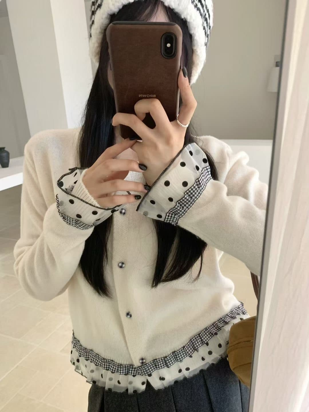 한 부서 달콤함 레이스 패치워크 색상 스웨터 여자 니트 스웨터 오픈 가디건 가을 겨울 루즈핏 느긋한 바람 품격 쇼트 스타일 맨위 상세 이미지 7