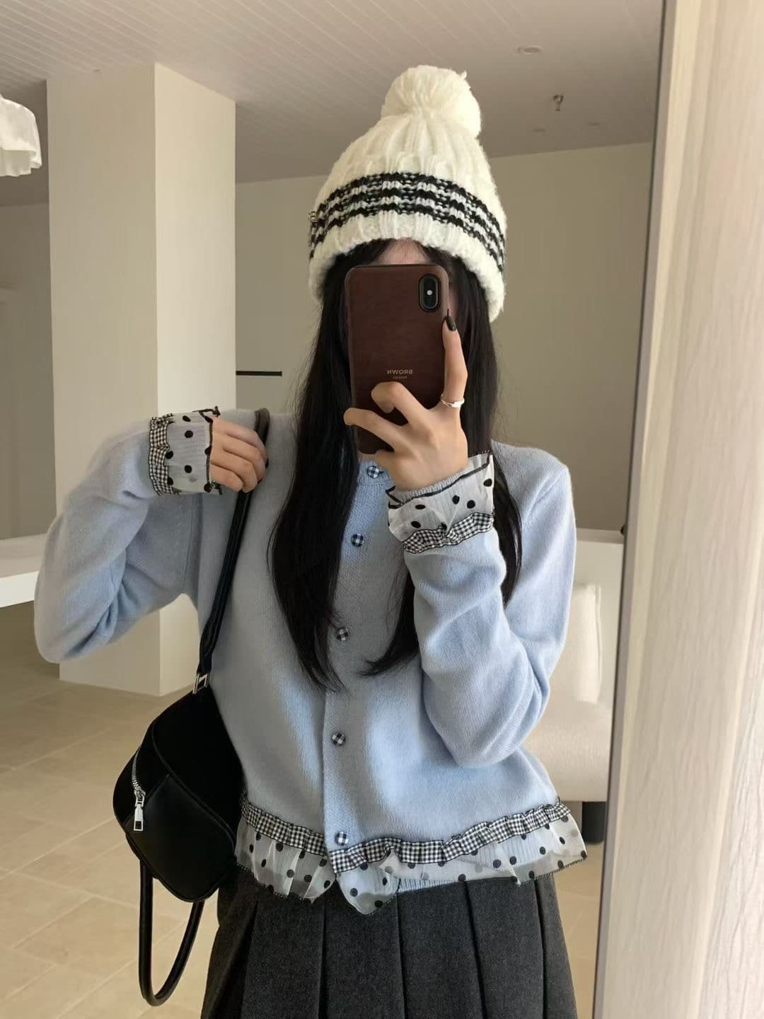 한 부서 달콤함 레이스 패치워크 색상 스웨터 여자 니트 스웨터 오픈 가디건 가을 겨울 루즈핏 느긋한 바람 품격 쇼트 스타일 맨위 상세 이미지 8