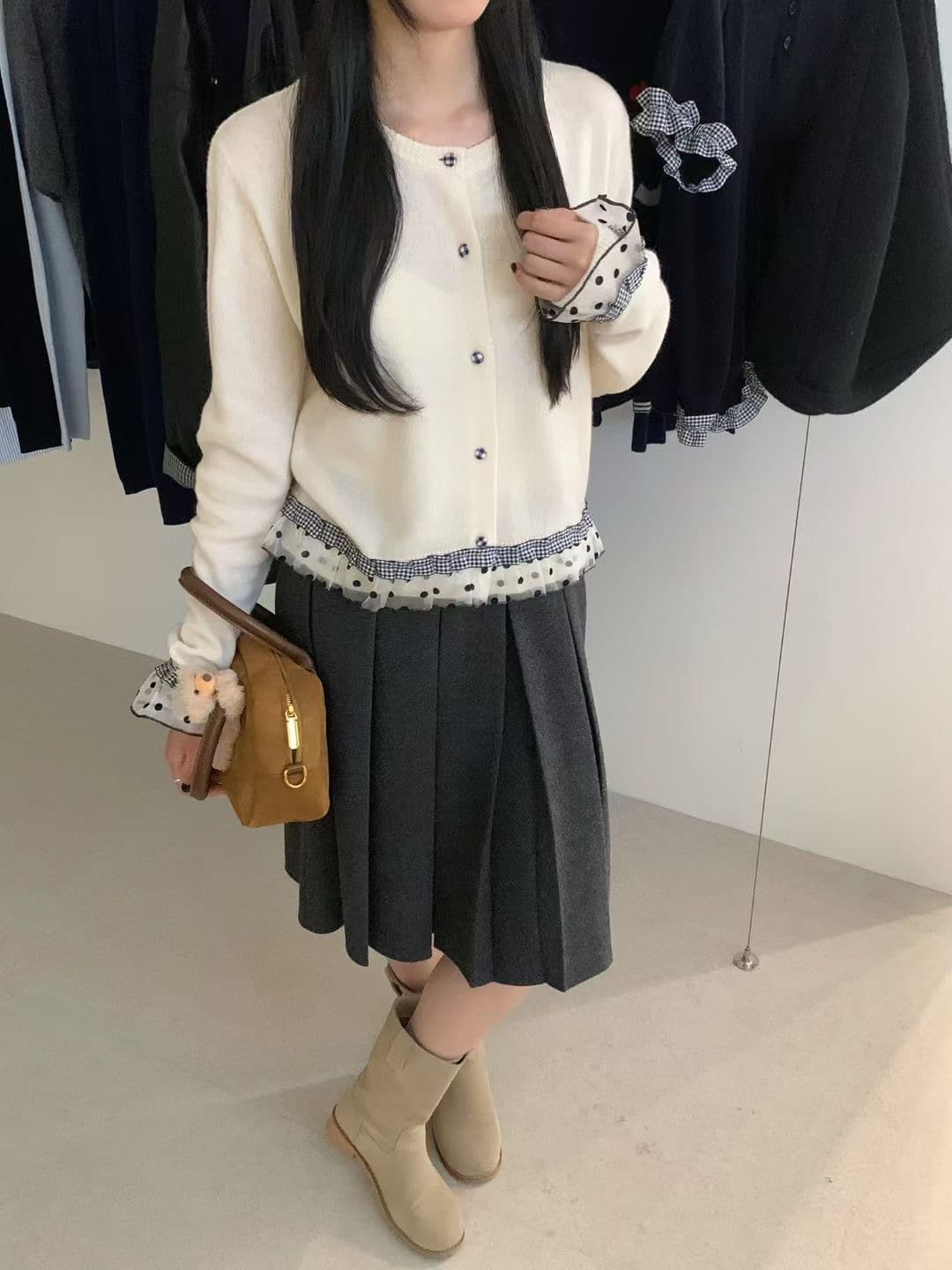 한 부서 달콤함 레이스 패치워크 색상 스웨터 여자 니트 스웨터 오픈 가디건 가을 겨울 루즈핏 느긋한 바람 품격 쇼트 스타일 맨위 상세 이미지 13