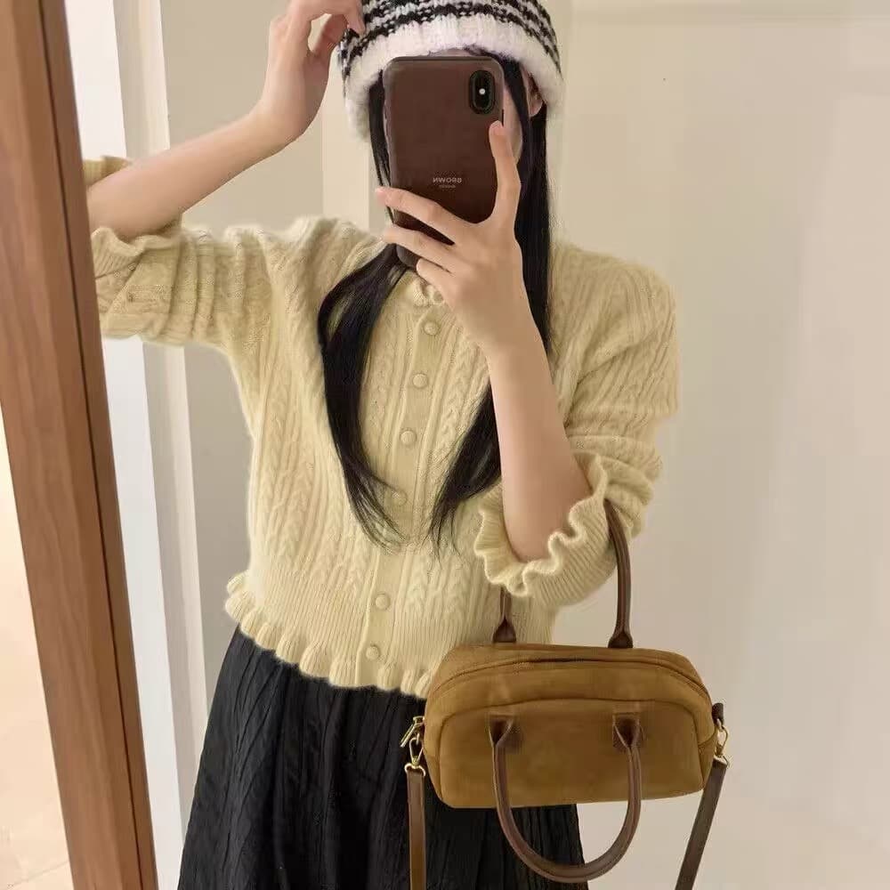한국 스타일 봄 가을 새로운 레이스 꽈배기 라운드 넥 스웨터 여자 부드러운 찹쌀 작은 대중 슬림해 보이는 다용도 외출용 니트 오픈 가디건 상세 이미지 4