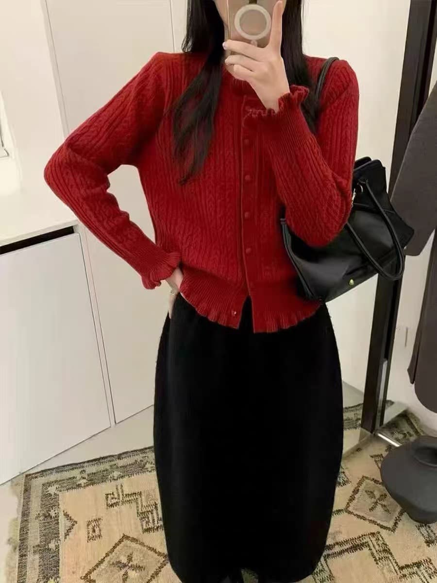 한국 스타일 봄 가을 새로운 레이스 꽈배기 라운드 넥 스웨터 여자 부드러운 찹쌀 작은 대중 슬림해 보이는 다용도 외출용 니트 오픈 가디건 상세 이미지 9
