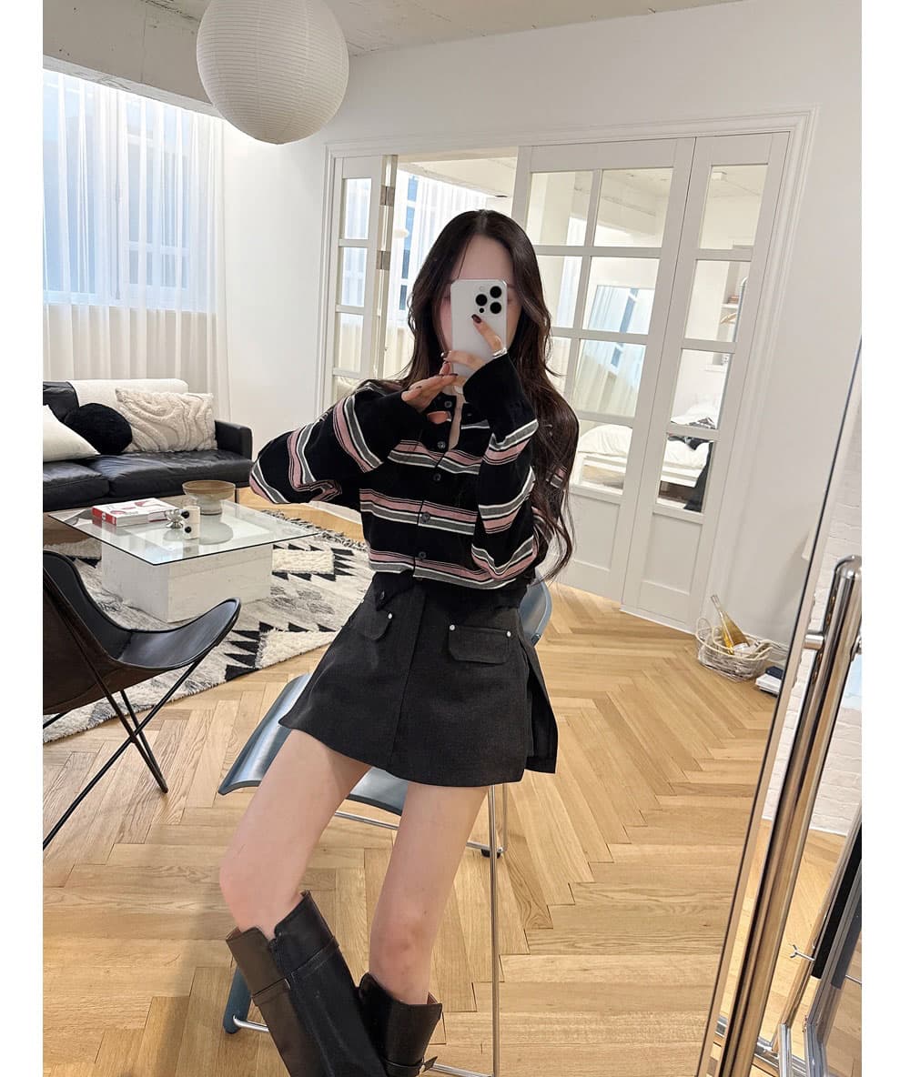 레트로 연령 감소 슬림해 보이는 긴팔 스트라이프 니트 오픈 가디건 두꺼운 스웨터 작은 외투 상세 이미지 29