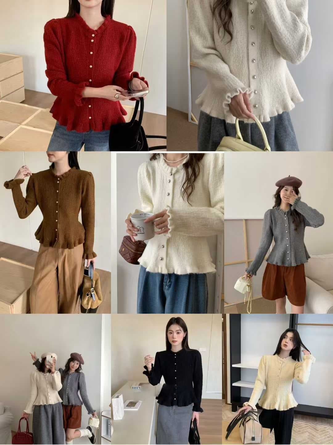 2026 한 부서 가을 겨울철 새로운 Chic 디자인 센스 작은 샤넬 스타일 라운드 넥 허리 수축 인어 꼬리 플러스 광택 실 니트 오픈 가디건 상세 이미지 1