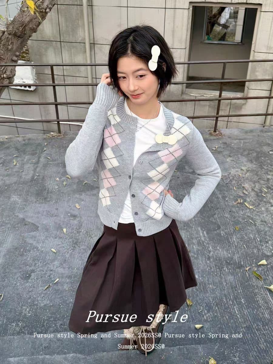학원 스타일 링 그리드 니트 오픈 가디건 여성 이른 봄 착용 가져 가라. 라운드 넥 배색 스웨터 몸매 가꾸기 슬림해 보이는 한 부서 쇼트 스타일 맨위