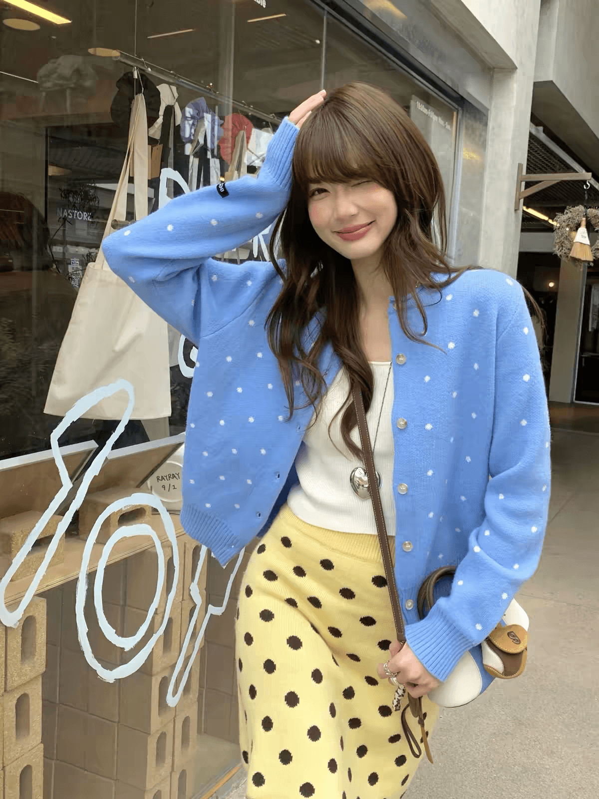 레트로 도트 무늬 자카드 스웨터 니트 오픈 가디건 여성 재킷 2026 봄 가을 느긋한 미니멀리즘 다용도 슬림해 보이는 맨위 이미지 4
