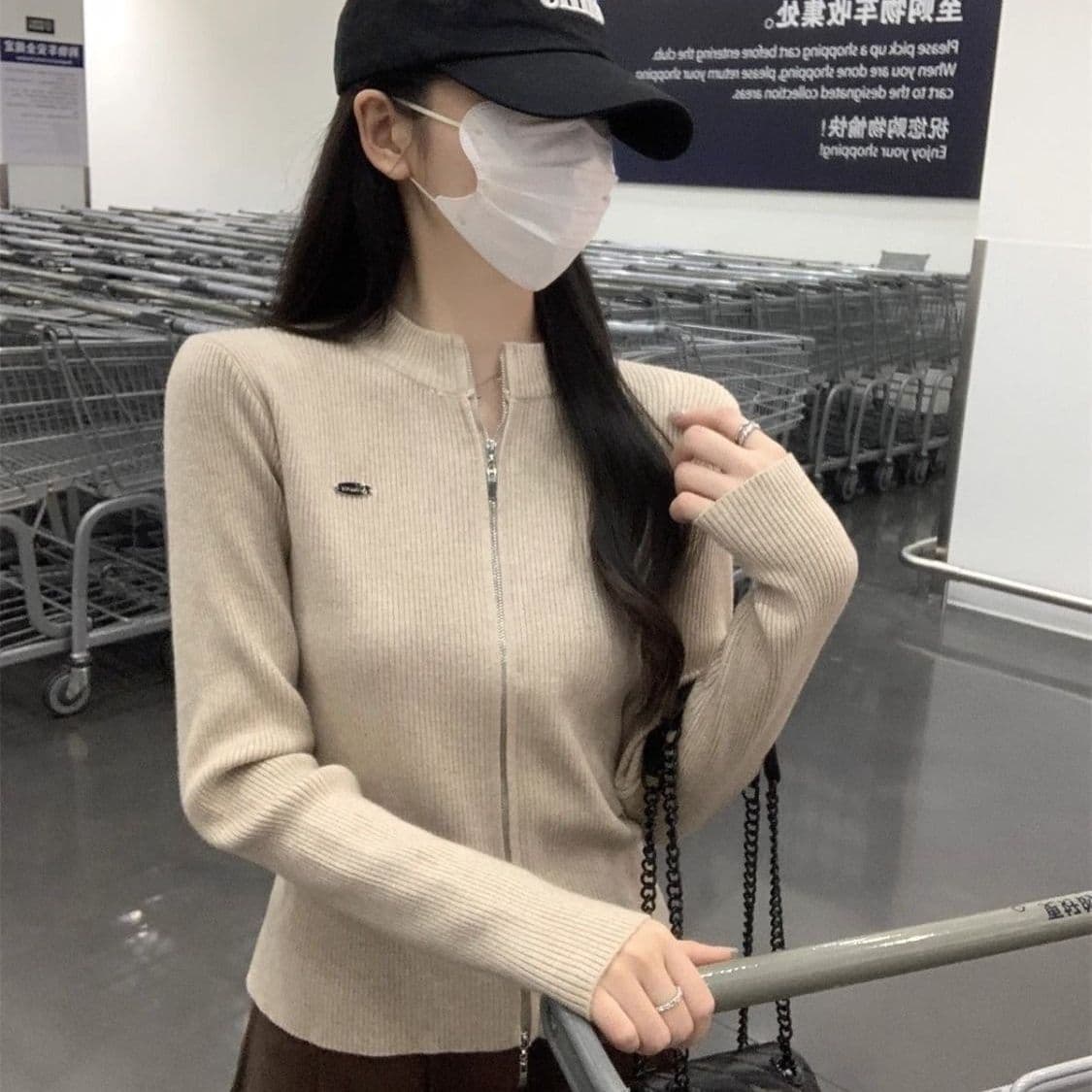 봄 드레스 2026 새로운 더블 지퍼 스웨터 여성 코트 오픈 가디건 스탠드 칼라 긴팔 몸매 가꾸기 니트 맨위 인사이드 가져 가라. 만나는 이미지 4