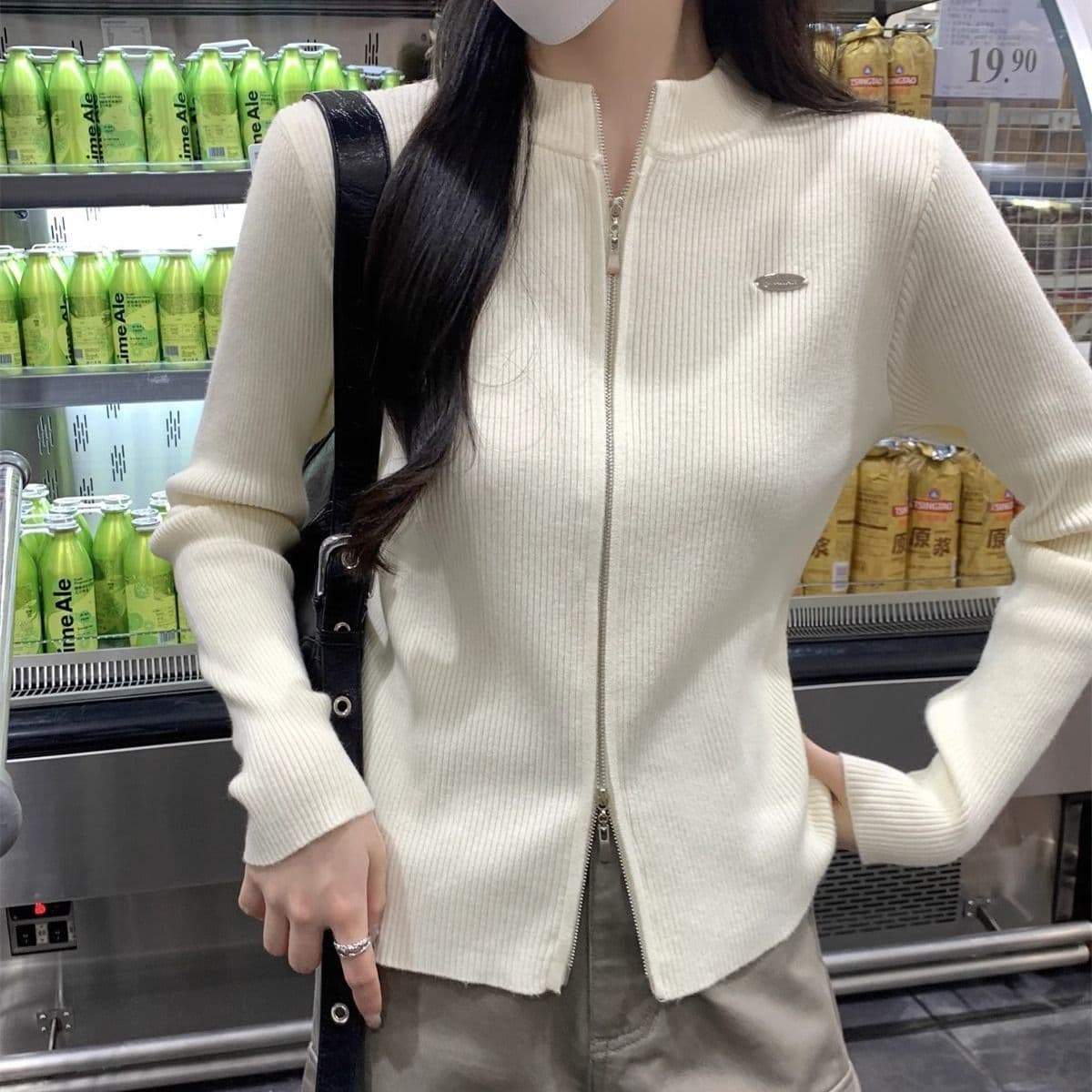 봄 드레스 2026 새로운 더블 지퍼 스웨터 여성 코트 오픈 가디건 스탠드 칼라 긴팔 몸매 가꾸기 니트 맨위 인사이드 가져 가라. 만나는 상세 이미지 9