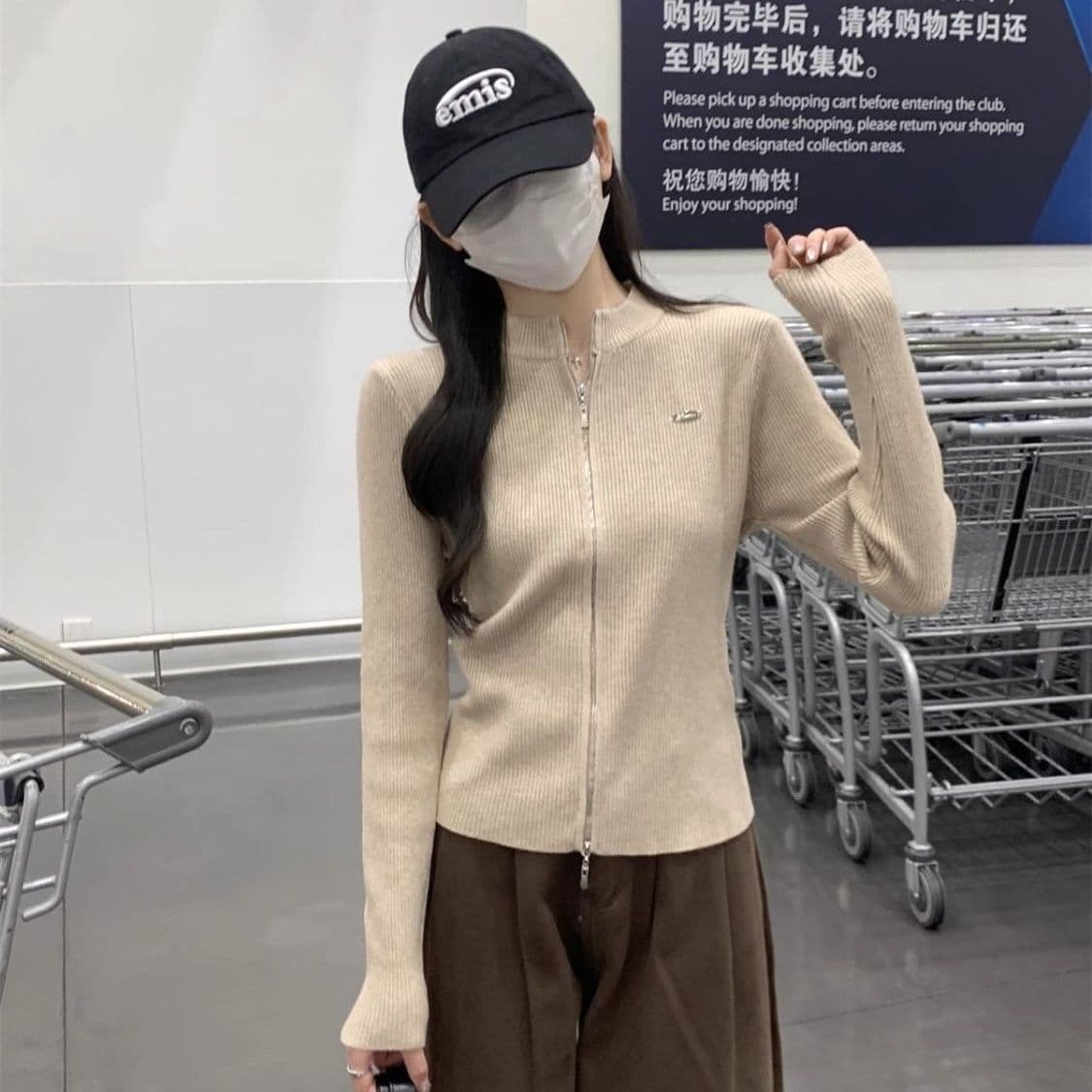 봄 드레스 2026 새로운 더블 지퍼 스웨터 여성 코트 오픈 가디건 스탠드 칼라 긴팔 몸매 가꾸기 니트 맨위 인사이드 가져 가라. 만나는 상세 이미지 27