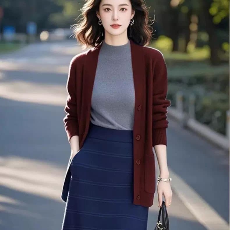 단색 스웨터 니트 오픈 가디건 여성 가을 겨울철 새로운 한 부서 부드러운 찹쌀 느긋한 바람 루즈핏 긴팔 상세 이미지 2