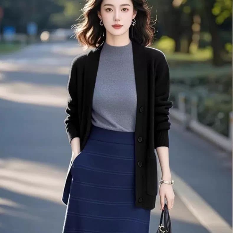 단색 스웨터 니트 오픈 가디건 여성 가을 겨울철 새로운 한 부서 부드러운 찹쌀 느긋한 바람 루즈핏 긴팔 상세 이미지 5