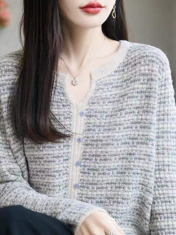 작은 샤넬 스타일 단추 스웨터 여자 이른 가을 새로운 외출용 루즈핏 고급 센스 한 부서 V넥 인사이드 가져 가라. 기본 셔츠 이미지 2