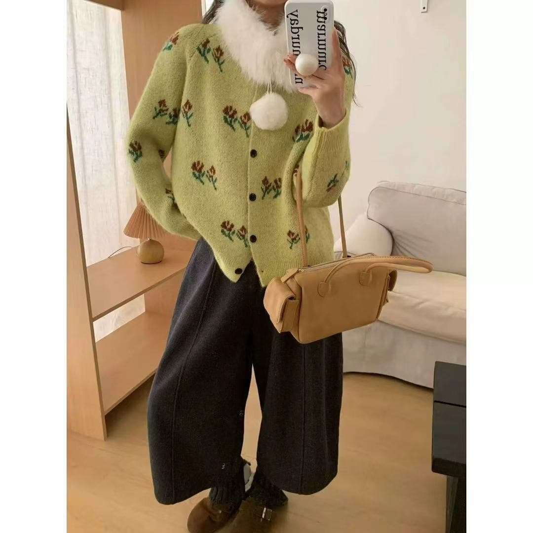 일본식 느긋한 바람 꽃 스웨터 코트 새로운 루즈핏 슬림해 보이는 부드러운 찹쌀 니트 오픈 가디건 맨위