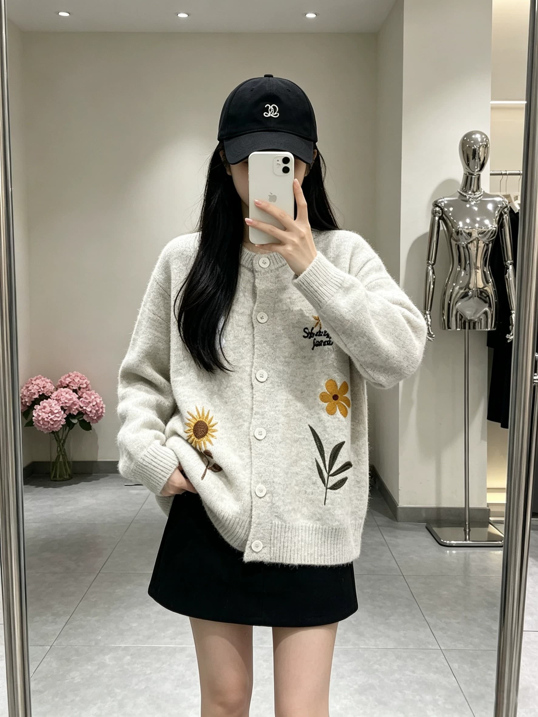 부드러운 찹쌀 꽃무늬 자수 오픈 가디건 스웨터 여성 코트 가을 겨울 느긋한 바람 느슨함 센스 니트 스웨터 맨위 이미지 4