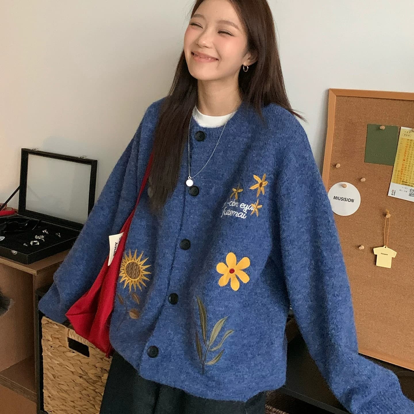 부드러운 찹쌀 꽃무늬 자수 오픈 가디건 스웨터 여성 코트 가을 겨울 느긋한 바람 느슨함 센스 니트 스웨터 맨위
