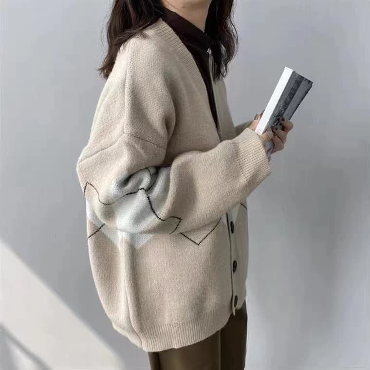 느긋한 바람 링 그리드 레트로 다용도 스웨터 코트 폭발 여성 뜨개질 오픈 가디건 2026 가을 겨울 새로운 한국 스타일 맨위 이미지 3