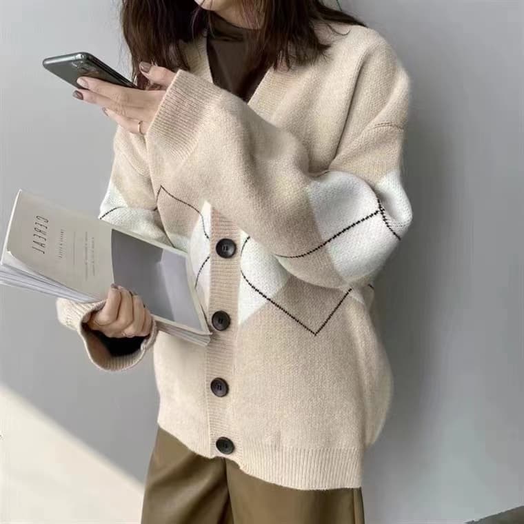 느긋한 바람 링 그리드 레트로 다용도 스웨터 코트 폭발 여성 뜨개질 오픈 가디건 2026 가을 겨울 새로운 한국 스타일 맨위 상세 이미지 2
