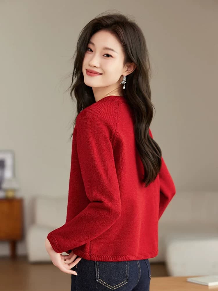 작은 샤넬 스타일 니트 양모 카디건 코트 여성 짧은 봄 가을 새로운 루즈핏 다용도 라운드 넥 양모 스웨터 맨위 이미지 4