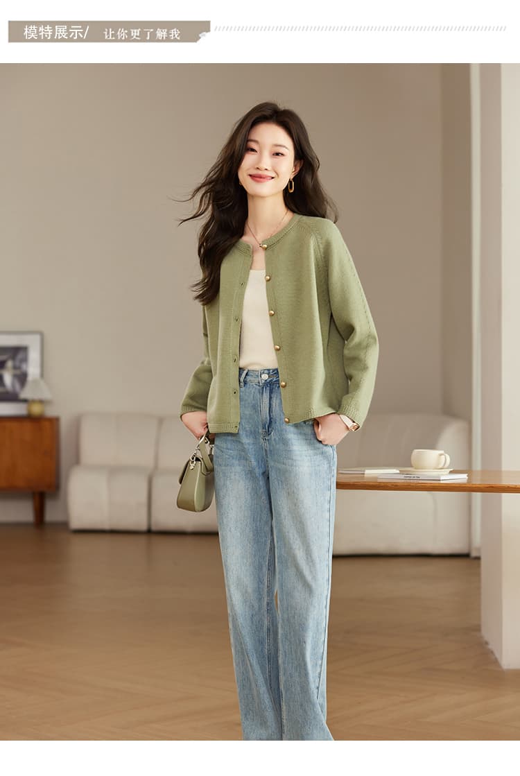 작은 샤넬 스타일 니트 양모 카디건 코트 여성 짧은 봄 가을 새로운 루즈핏 다용도 라운드 넥 양모 스웨터 맨위 상세 이미지 21
