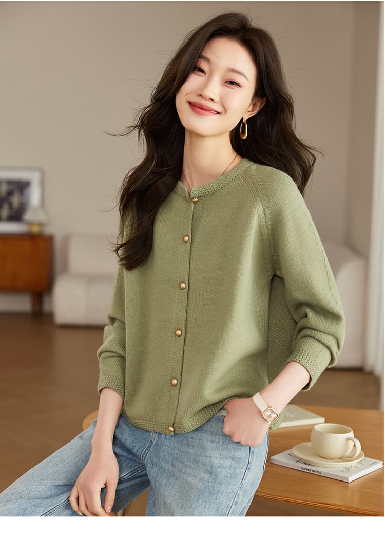 작은 샤넬 스타일 니트 양모 카디건 코트 여성 짧은 봄 가을 새로운 루즈핏 다용도 라운드 넥 양모 스웨터 맨위 상세 이미지 22