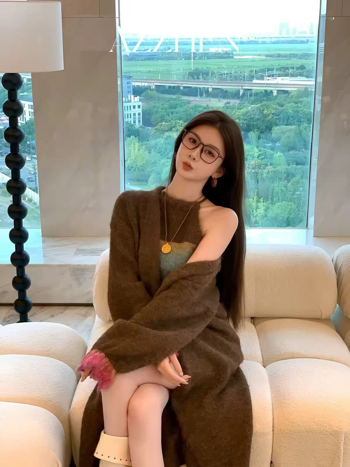 스웨터 카디건 코트 조끼 배색 투피스 세트 세트 이미지 2
