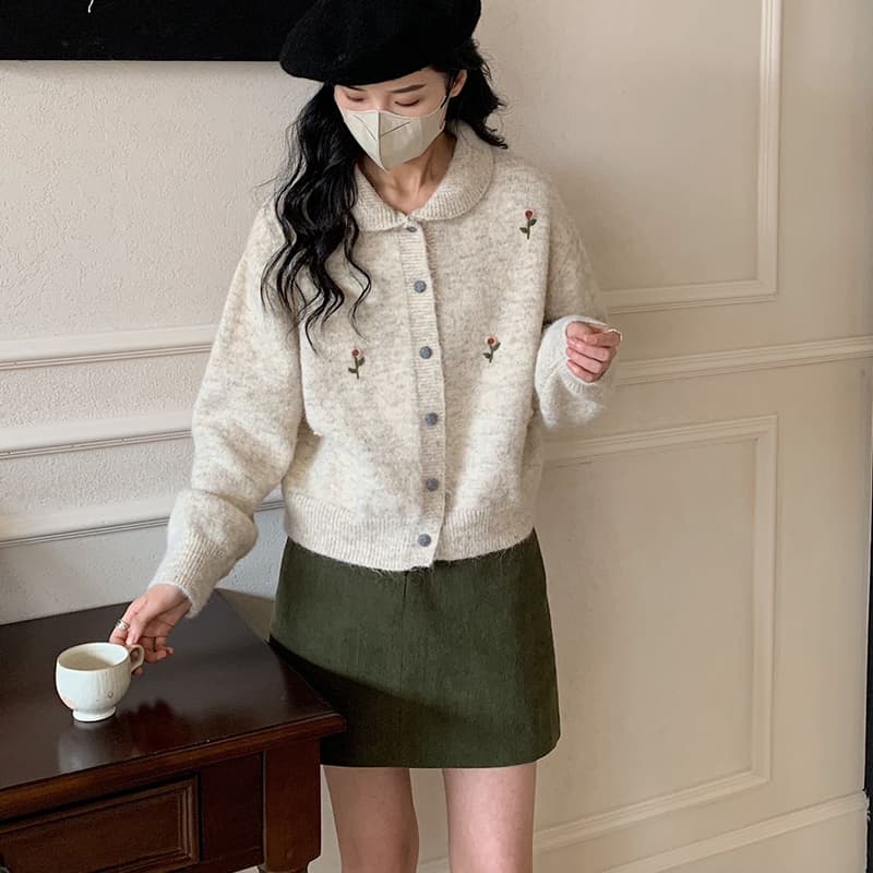 부드러운 바람 한 부서 달콤함 레트로 자수 양모 니트 부드러운 찹쌀 카디건 코트 이미지 3