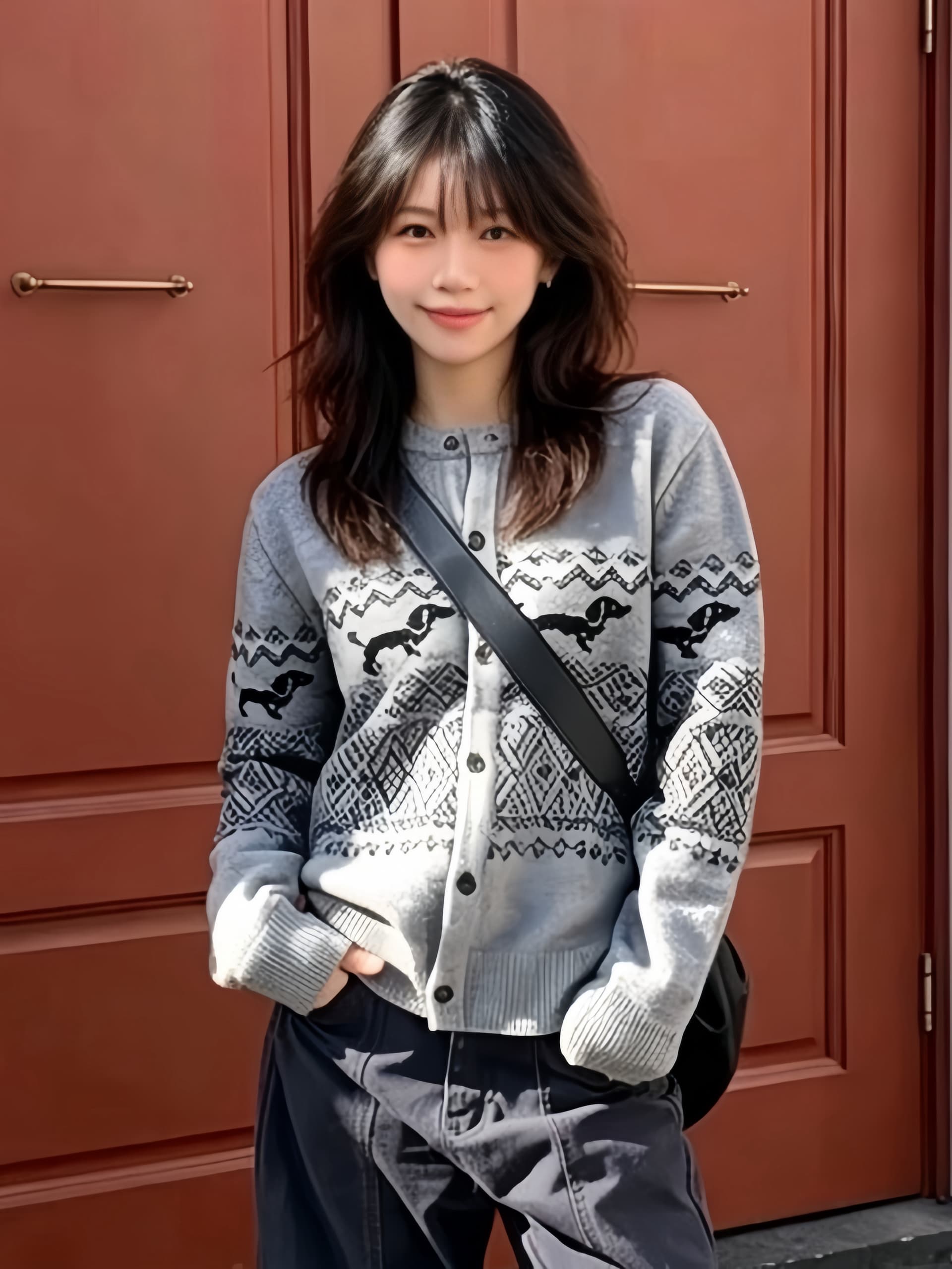 공정한 섬 단추 오픈 가디건 캐주얼 루즈핏 느긋한 센스 니트 스웨터 캐주얼 맨위 여성 이미지 2